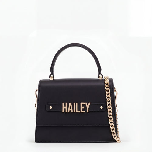 Black Evening Bag with Gold Personalised Hardware