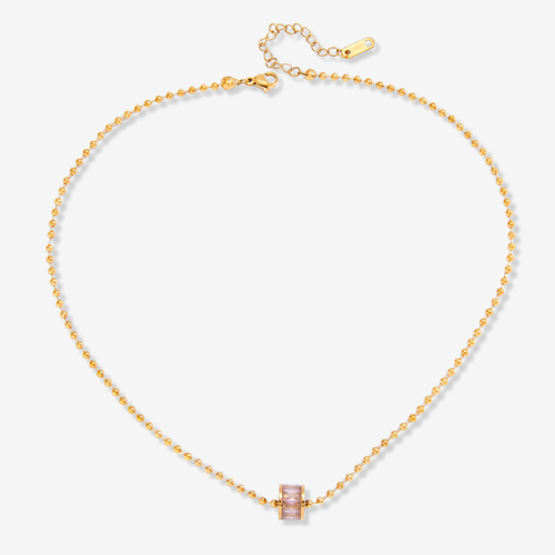 Pink Enameled Pendant Necklace