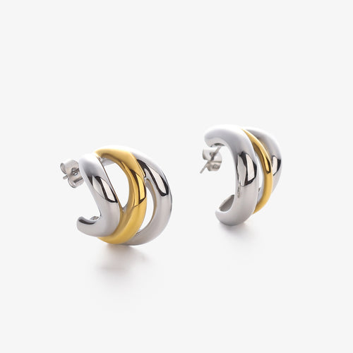 Two-Toned Triple Hoops Earrings
