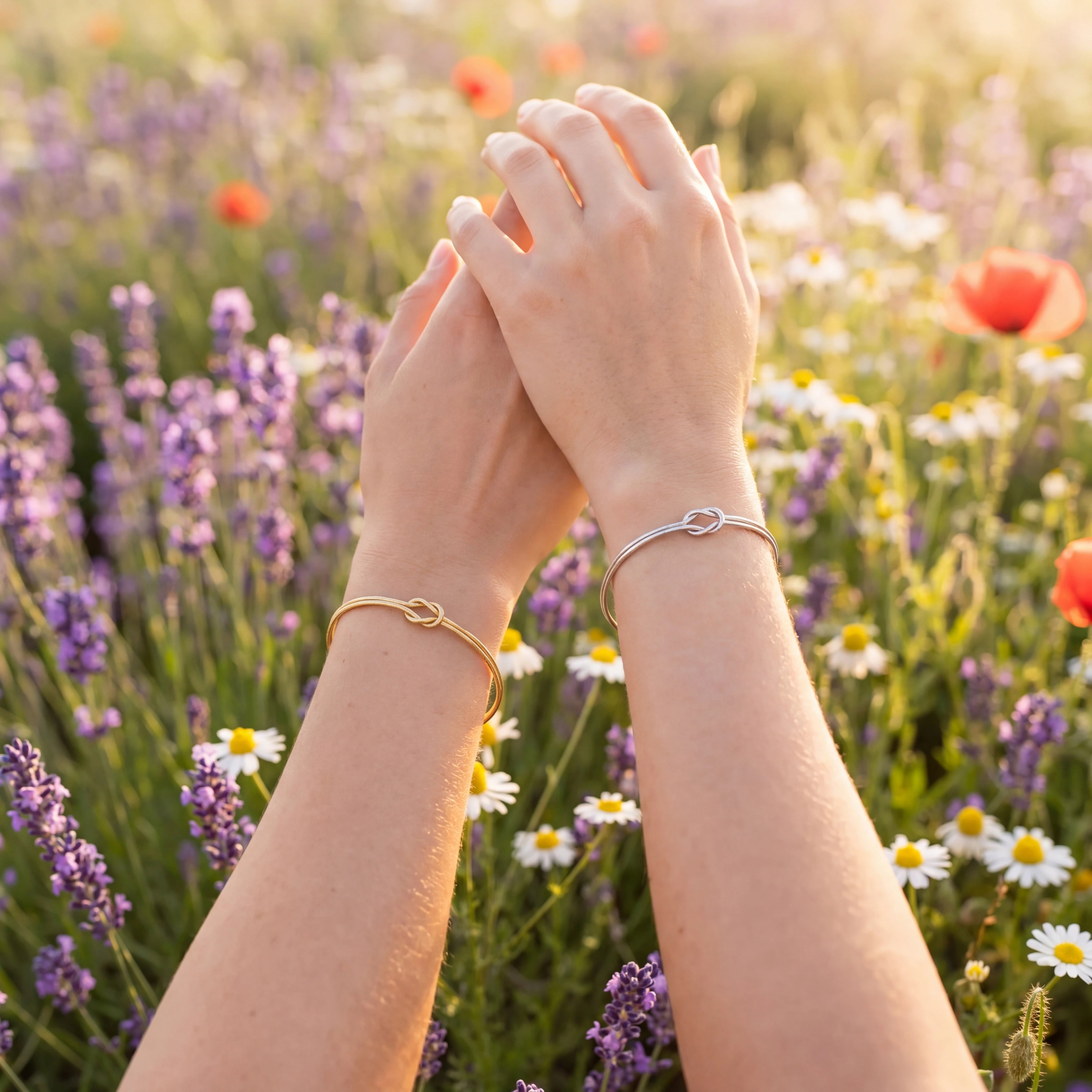 Zwei Handgelenke mit Knoten-Armband
