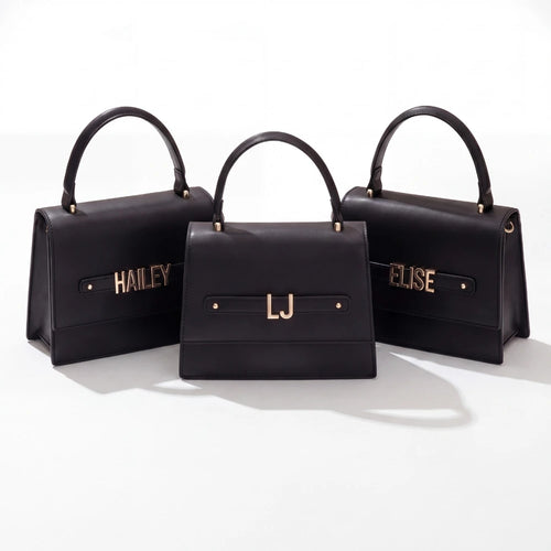 Black Evening Bag with Gold Personalised Hardware