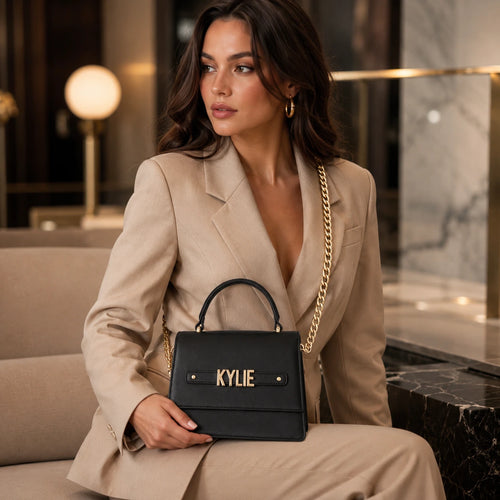 Black Evening Bag with Gold Personalised Hardware