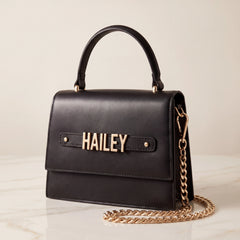 Black Evening Bag with Gold Personalised Hardware